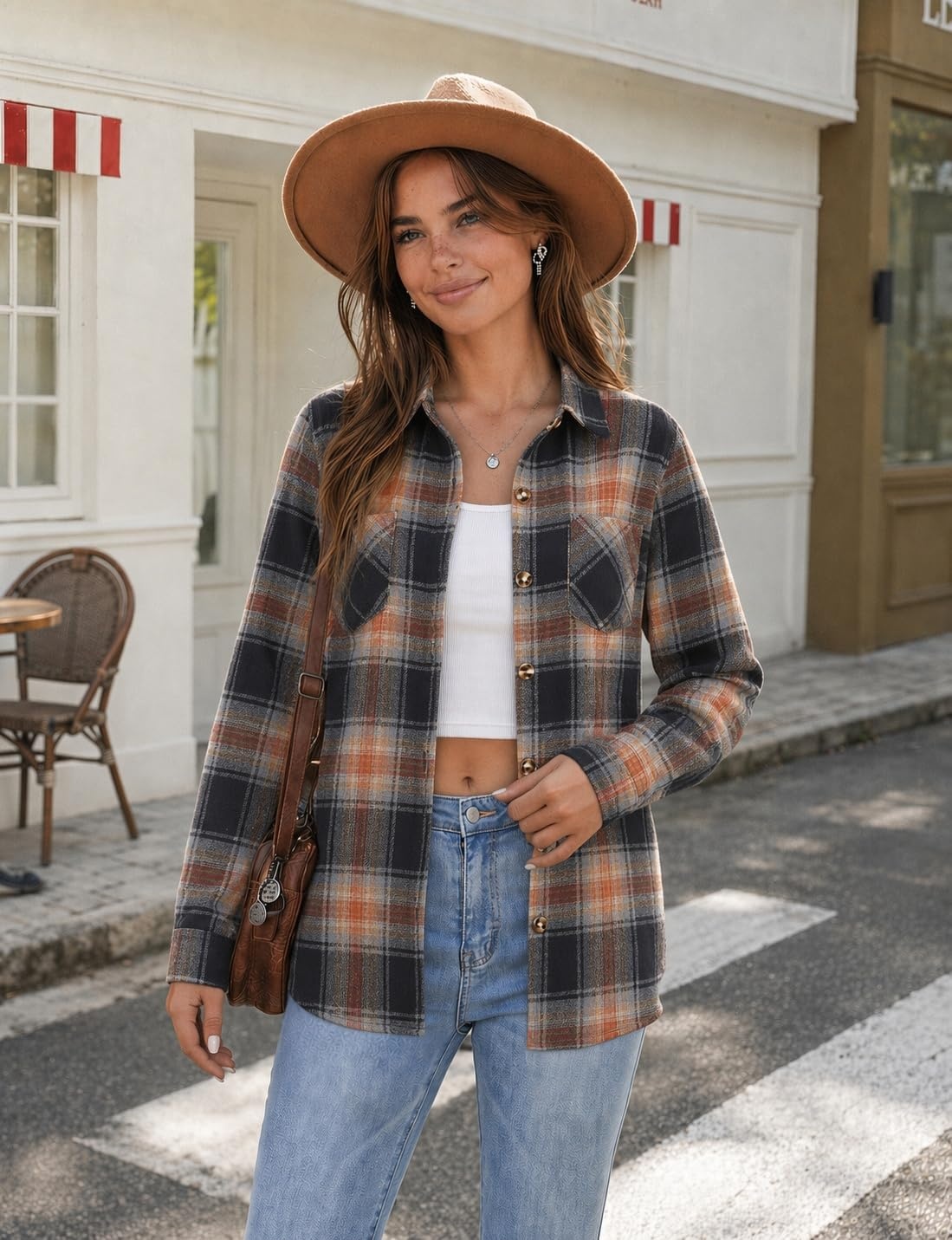 image:imageZeagoo Womens Flannel Plaid Shirts Long Sleeve Button Down Tops Work BlouseAutumn Rust Plaid