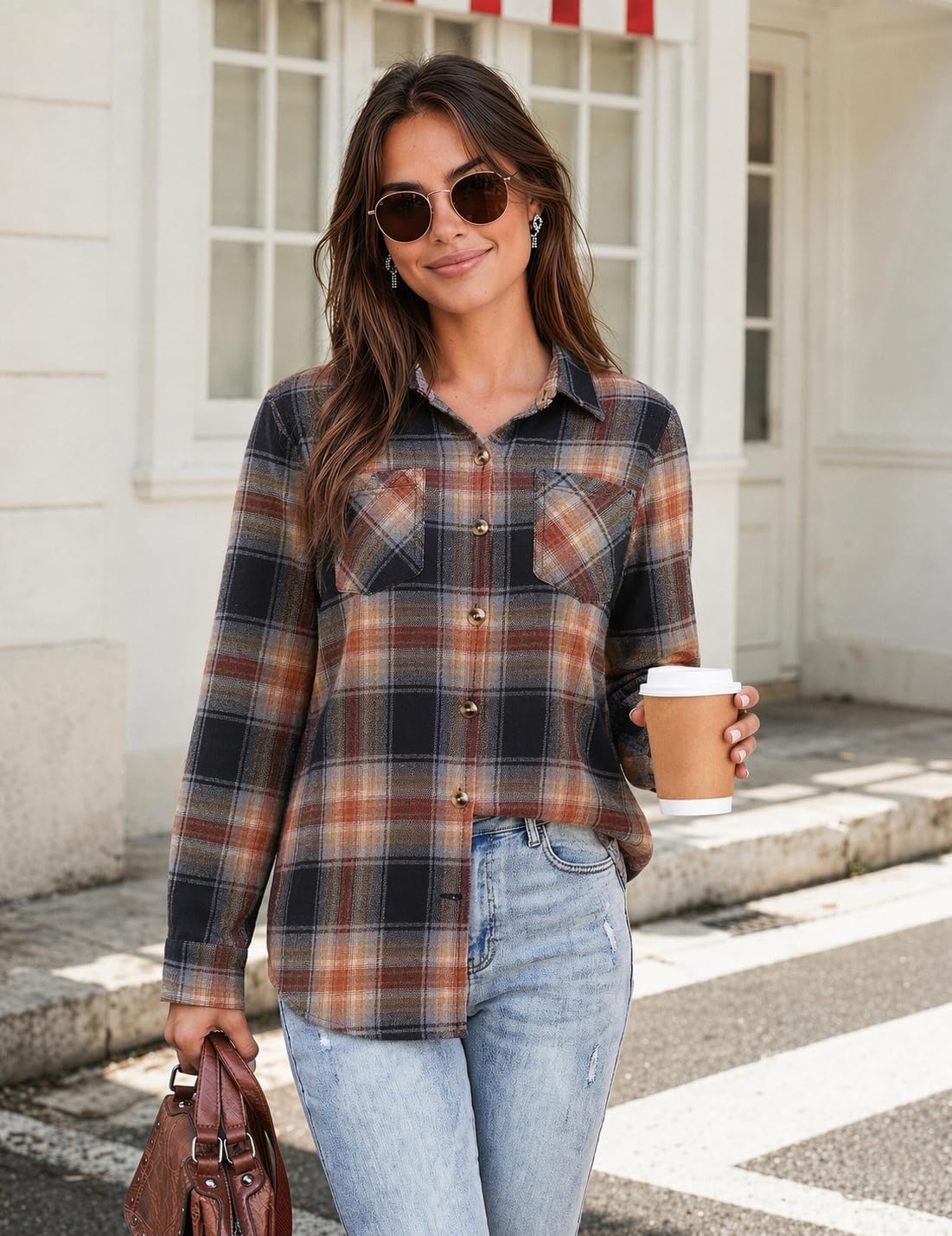 image:imageZeagoo Womens Flannel Plaid Shirts Long Sleeve Button Down Tops Work BlouseAutumn Rust Plaid