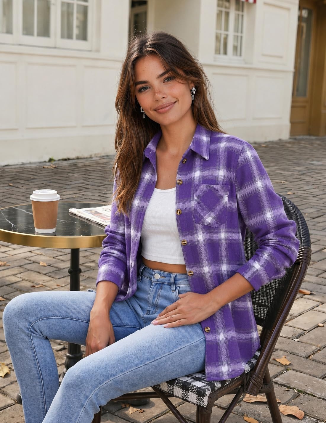 image:imageZeagoo Womens Flannel Plaid Shirts Long Sleeve Button Down Tops Work BlousePurple Plaid