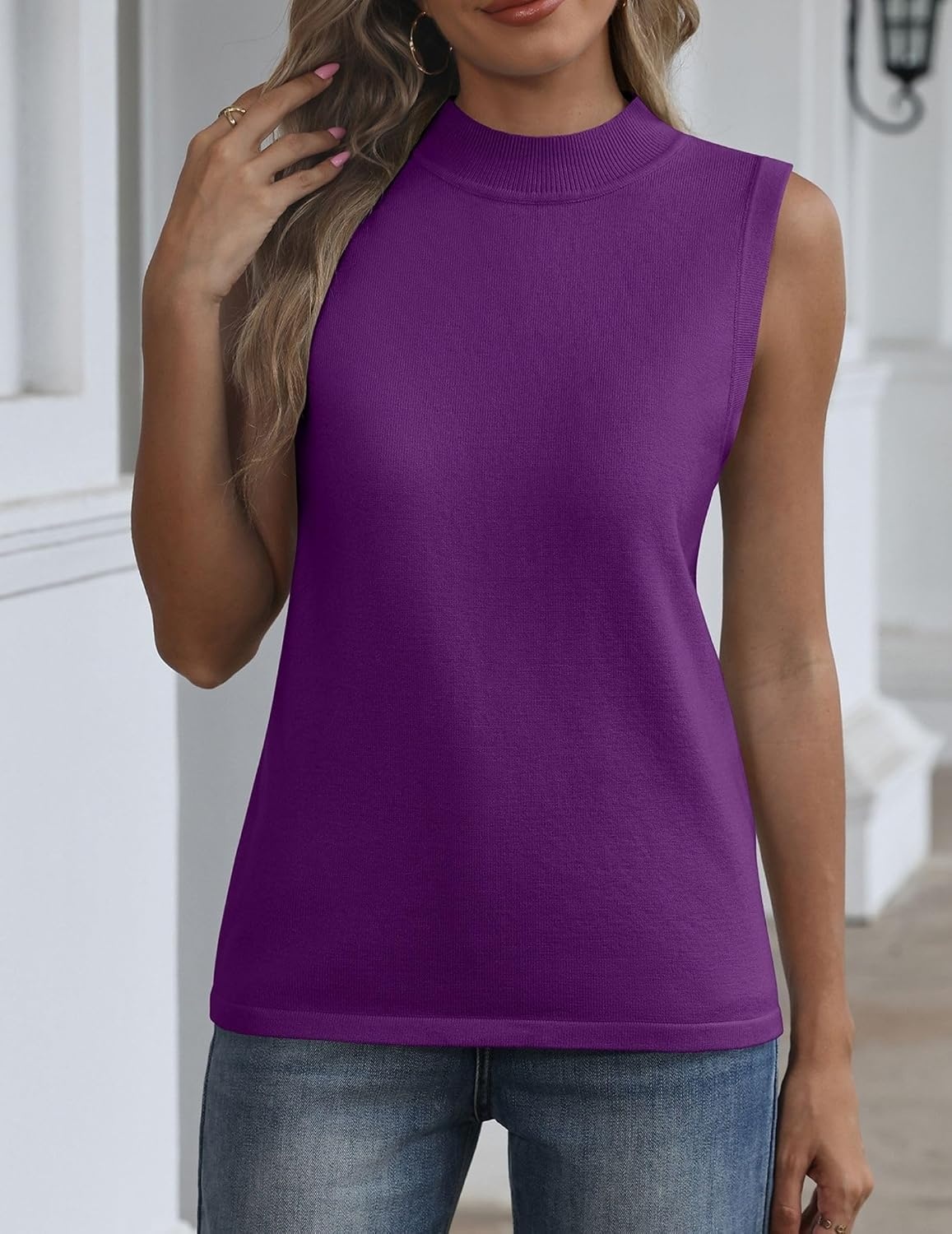 image:imageZeagoo Womens Sleeveless Tops Turtleneck Sweater Business Casual OutfitsPurple