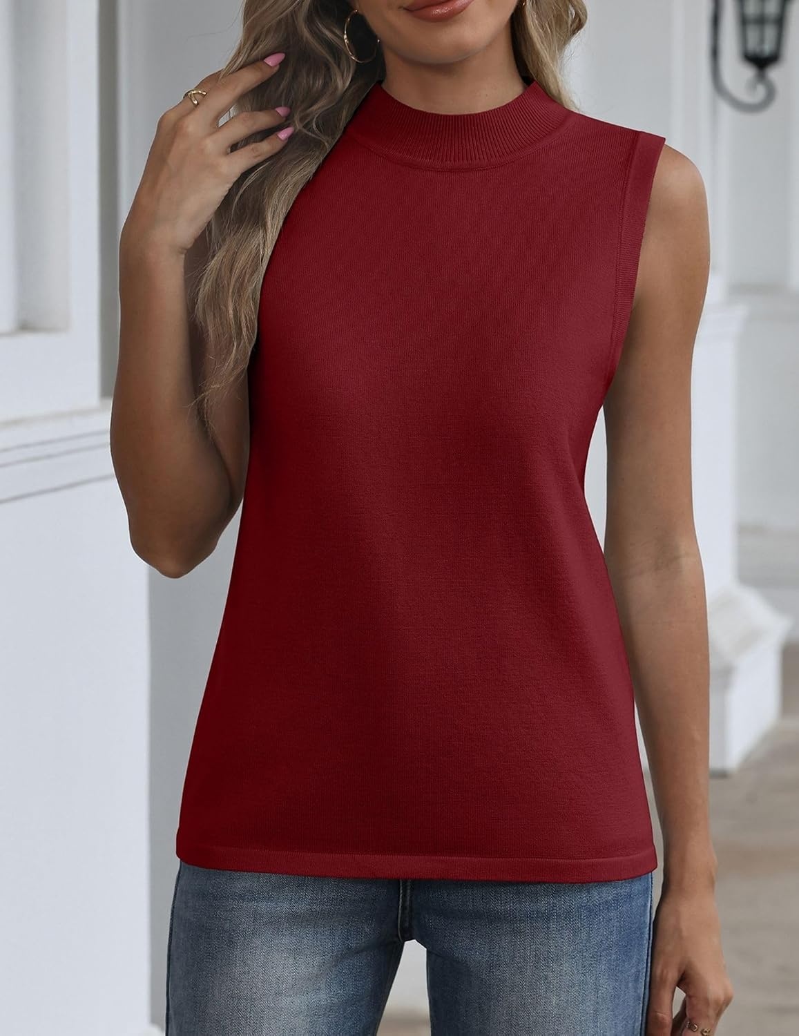 image:imageZeagoo Womens Sleeveless Tops Turtleneck Sweater Business Casual OutfitsWine Red