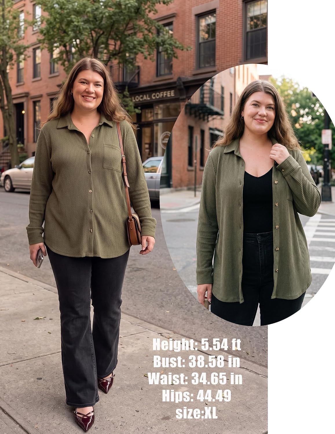 image:imageZeagoo Womens Waffle Knit Shacket Button Down Long Sleeve Tops with PocketArmy Green