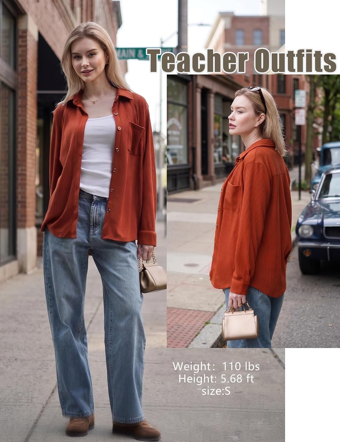 image:imageZeagoo Womens Waffle Knit Shacket Button Down Long Sleeve Tops with PocketCaramel