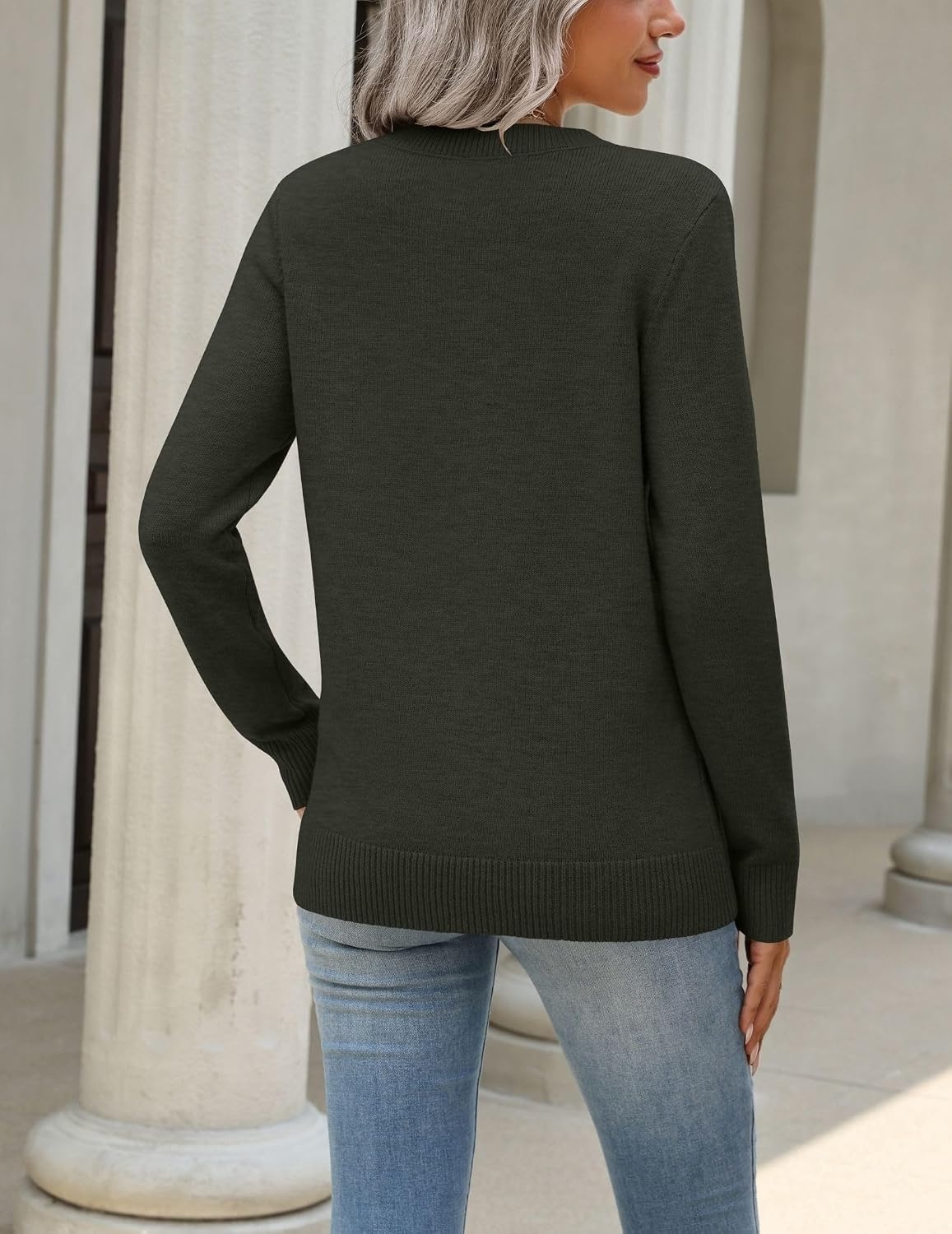 image:imageZeagoo Womens Wool Blend Sweater Crewneck Long Sleeve Tops Fashion ClothingArmy Green