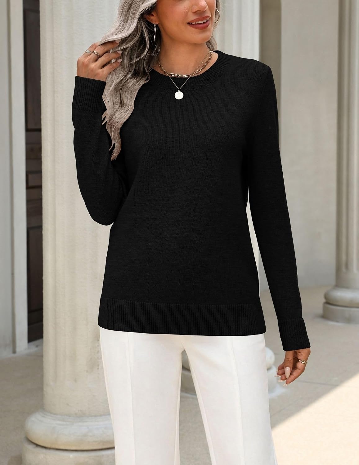image:imageZeagoo Womens Wool Blend Sweater Crewneck Long Sleeve Tops Fashion ClothingBlack