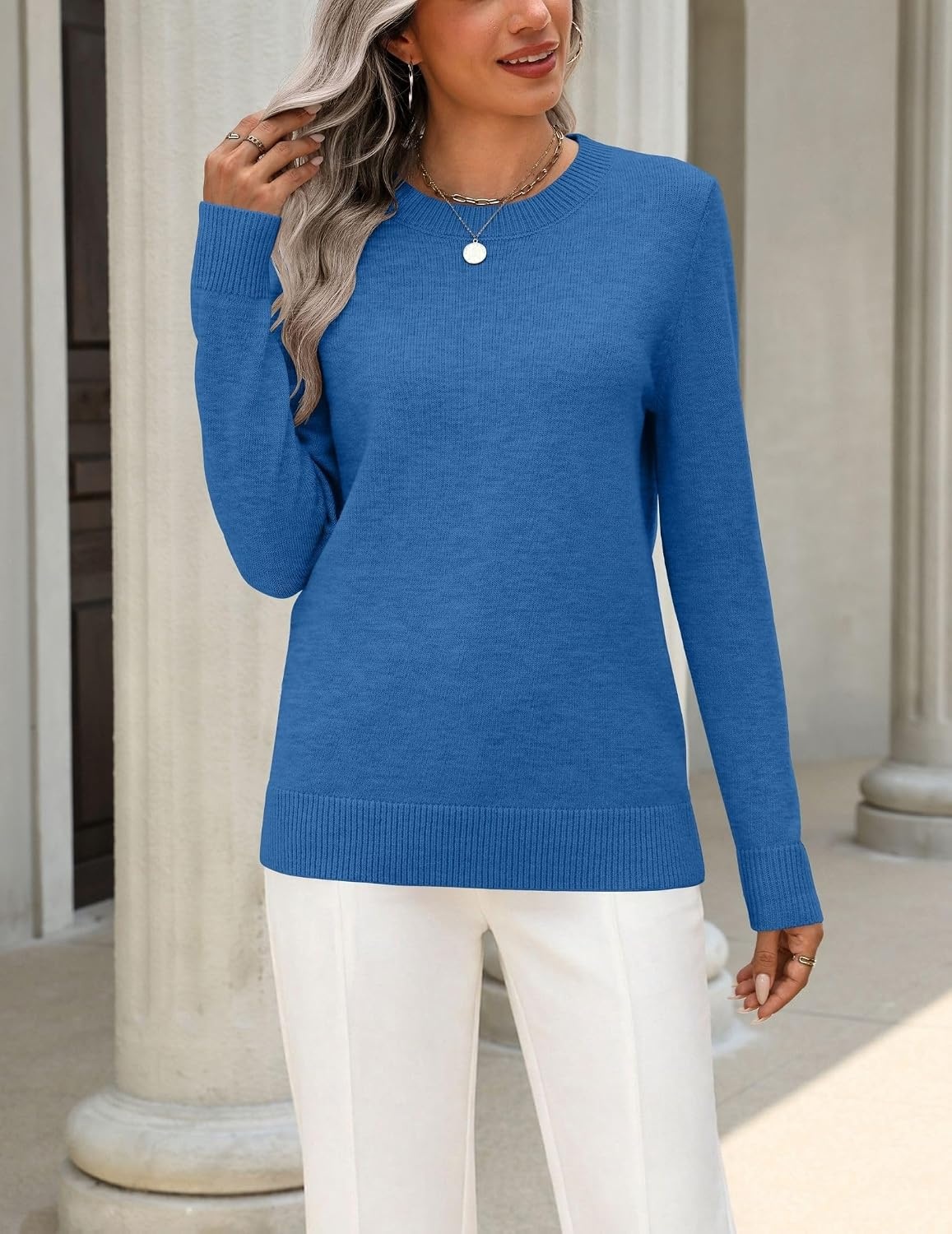 image:imageZeagoo Womens Wool Blend Sweater Crewneck Long Sleeve Tops Fashion ClothingBlue