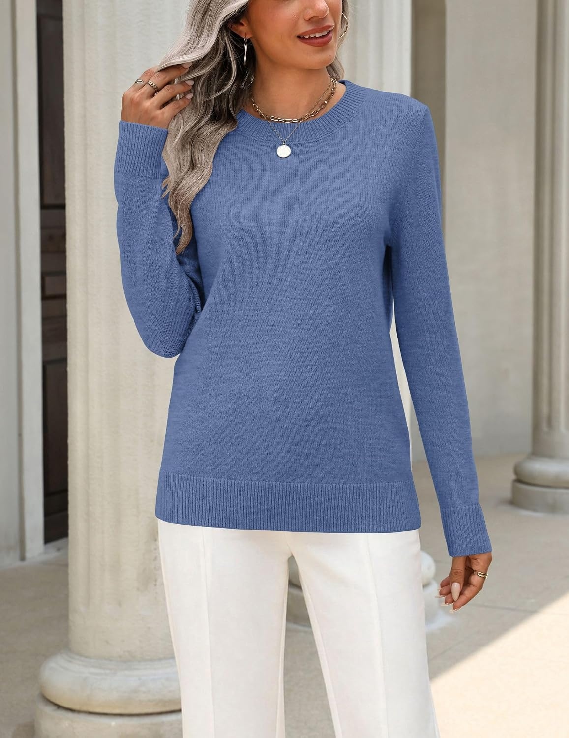 image:imageZeagoo Womens Wool Blend Sweater Crewneck Long Sleeve Tops Fashion ClothingBluegb