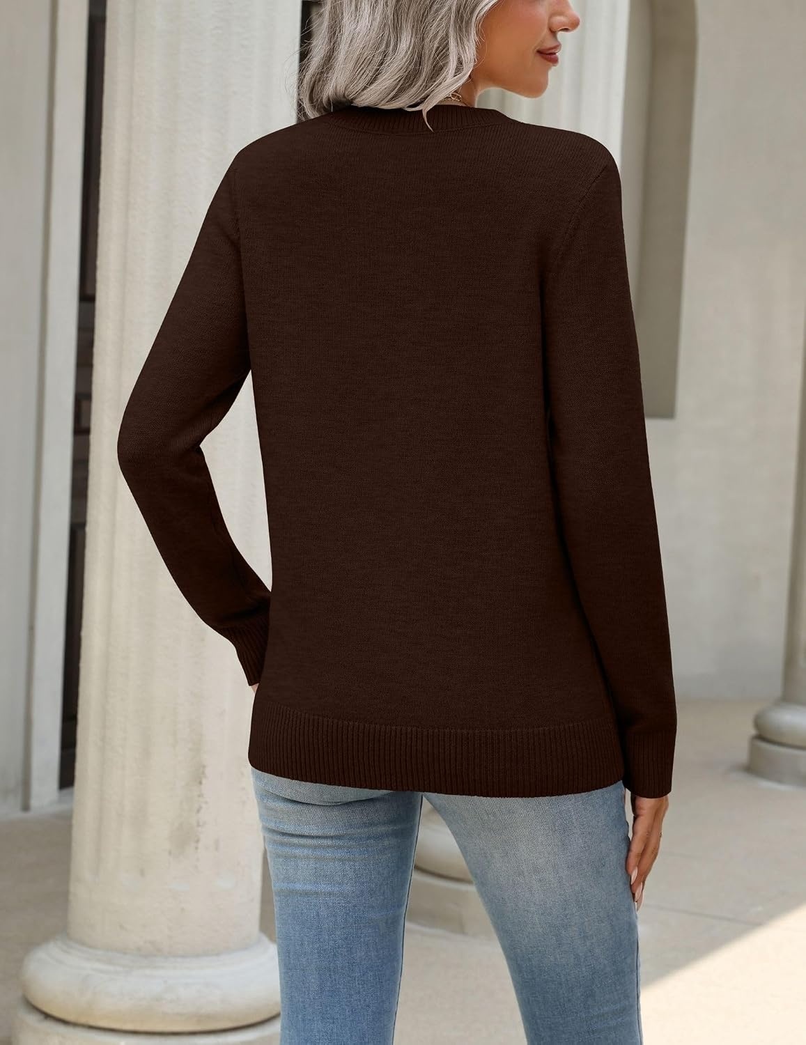 image:imageZeagoo Womens Wool Blend Sweater Crewneck Long Sleeve Tops Fashion ClothingCoffee