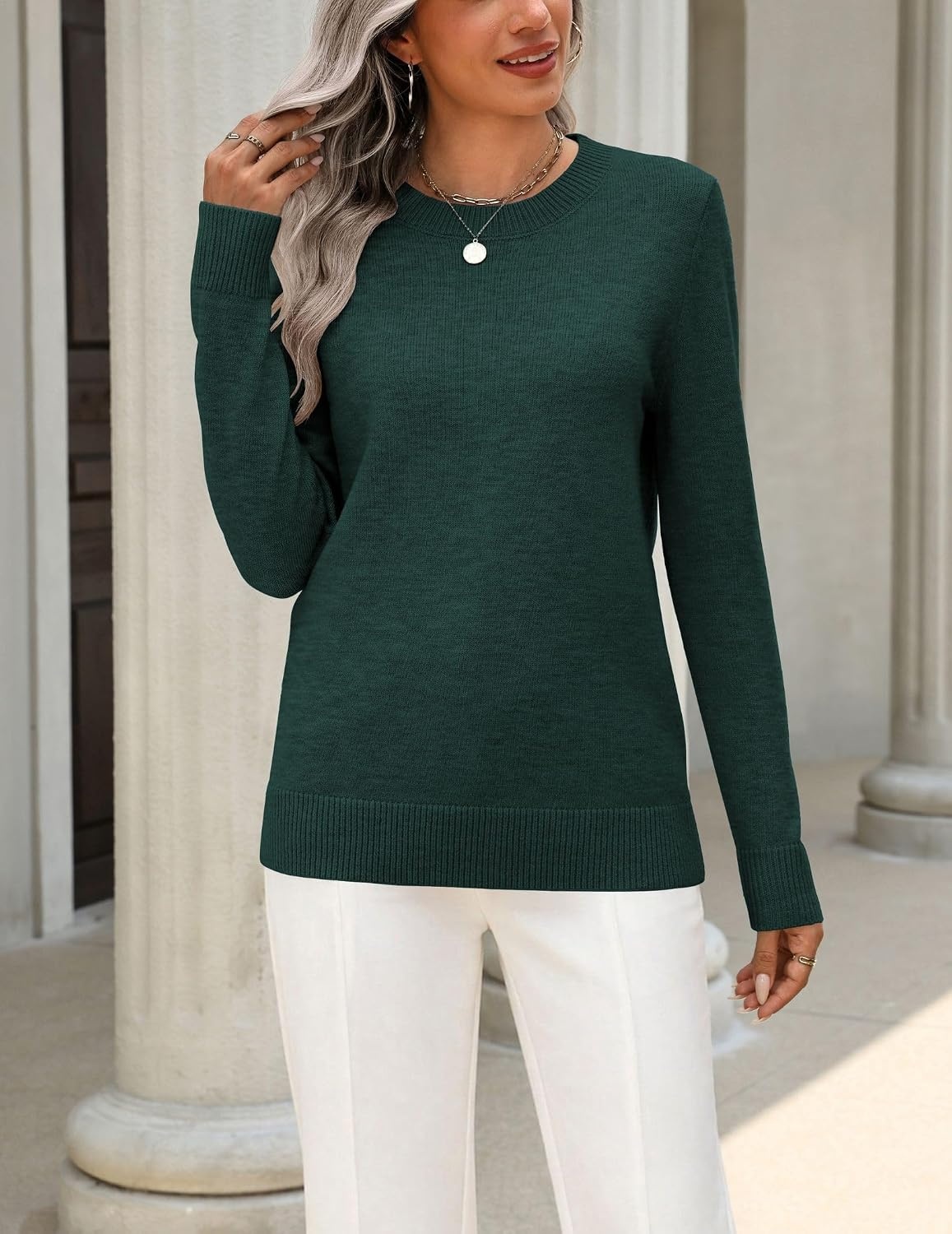 image:imageZeagoo Womens Wool Blend Sweater Crewneck Long Sleeve Tops Fashion ClothingDark Green
