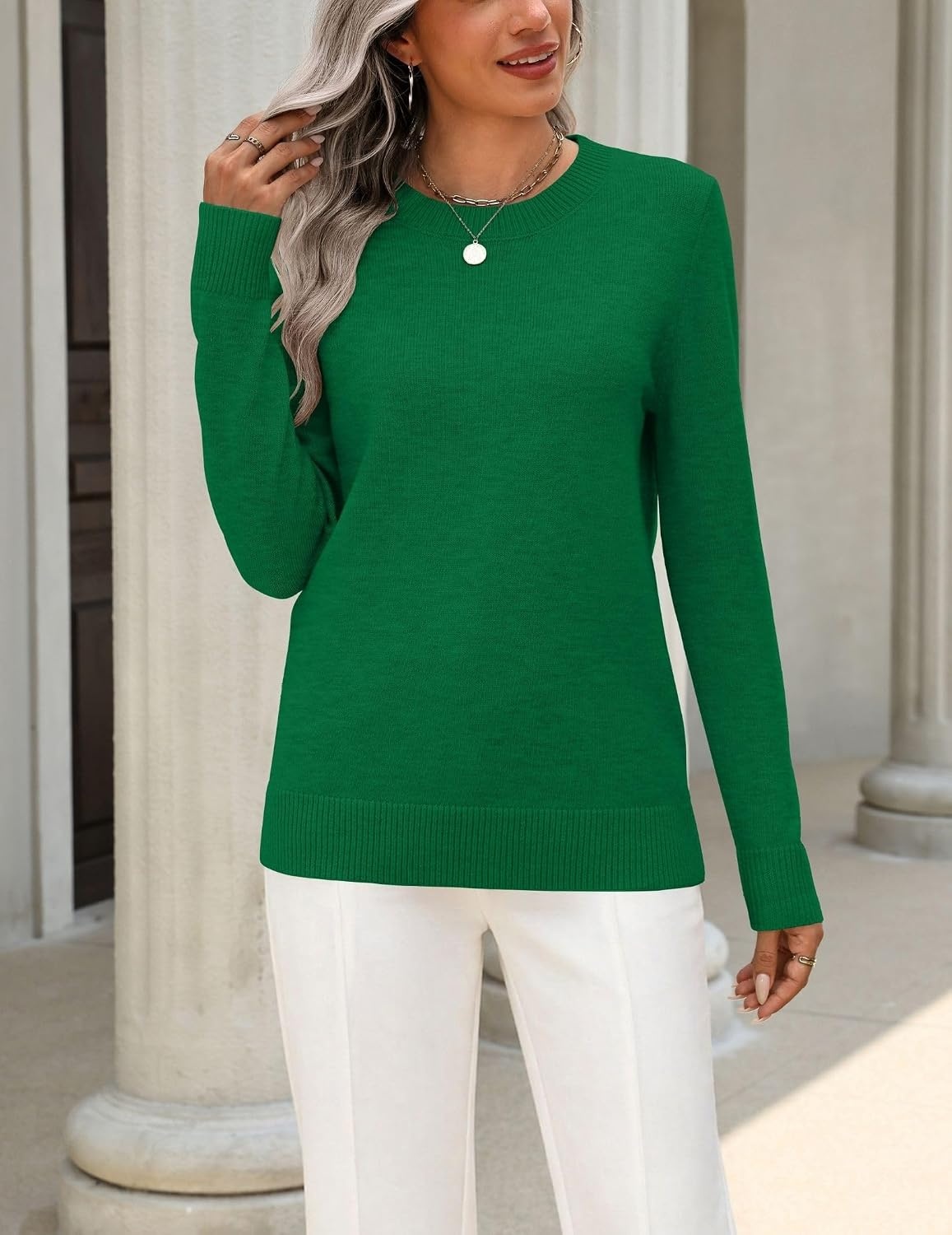 image:imageZeagoo Womens Wool Blend Sweater Crewneck Long Sleeve Tops Fashion ClothingGreen
