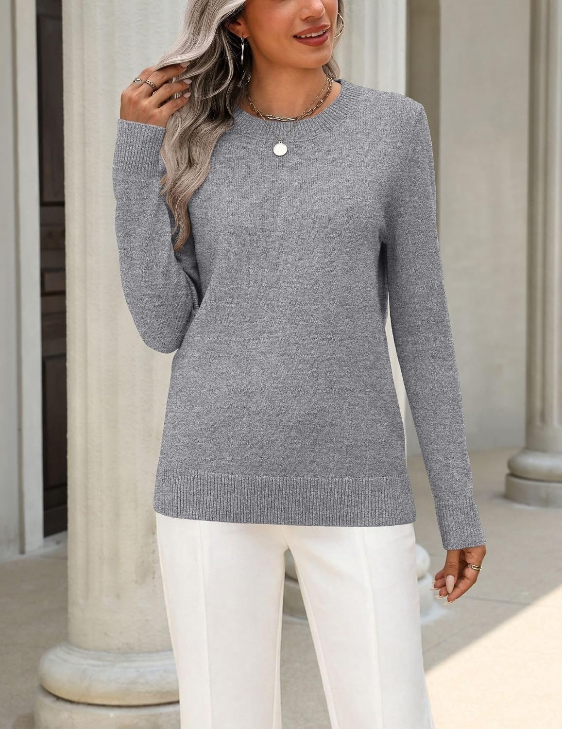 image:imageZeagoo Womens Wool Blend Sweater Crewneck Long Sleeve Tops Fashion ClothingGrey
