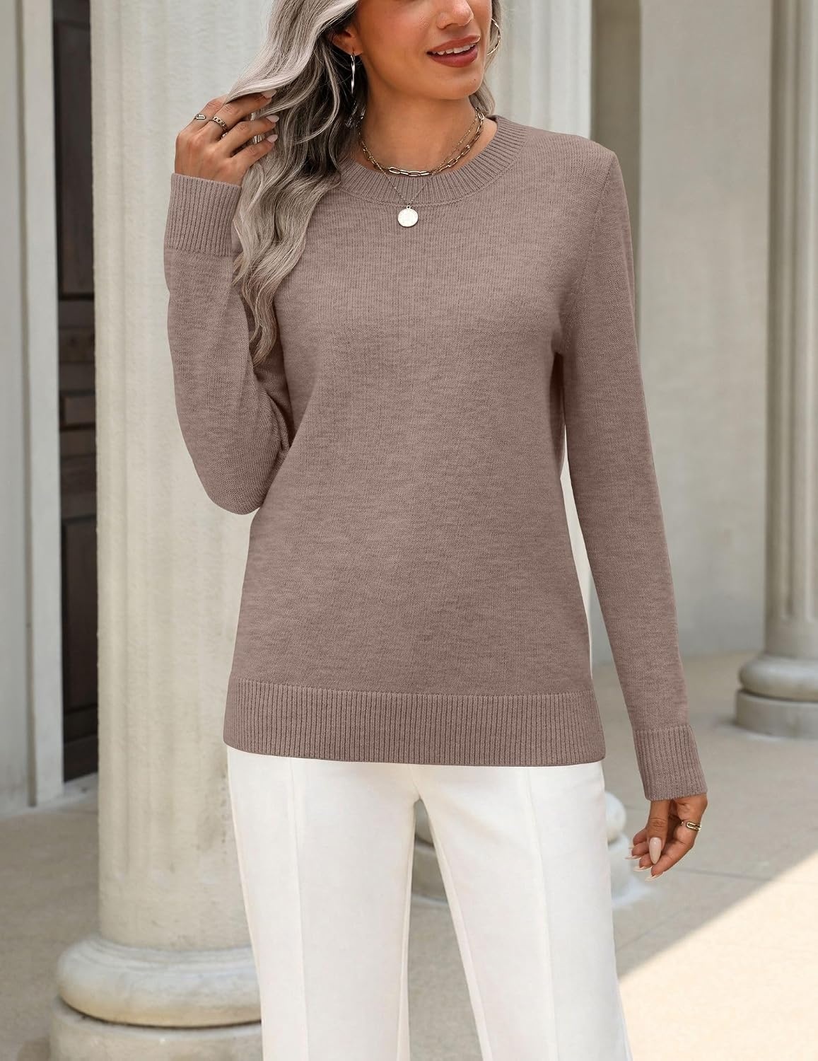 image:imageZeagoo Womens Wool Blend Sweater Crewneck Long Sleeve Tops Fashion ClothingKhaki