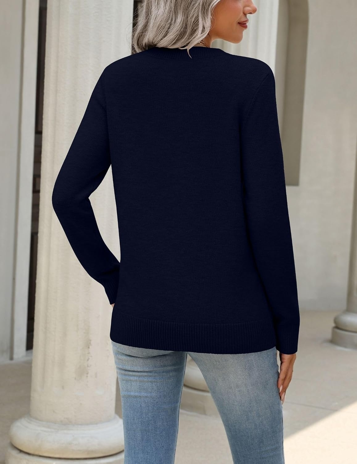 image:imageZeagoo Womens Wool Blend Sweater Crewneck Long Sleeve Tops Fashion ClothingNavy Blue