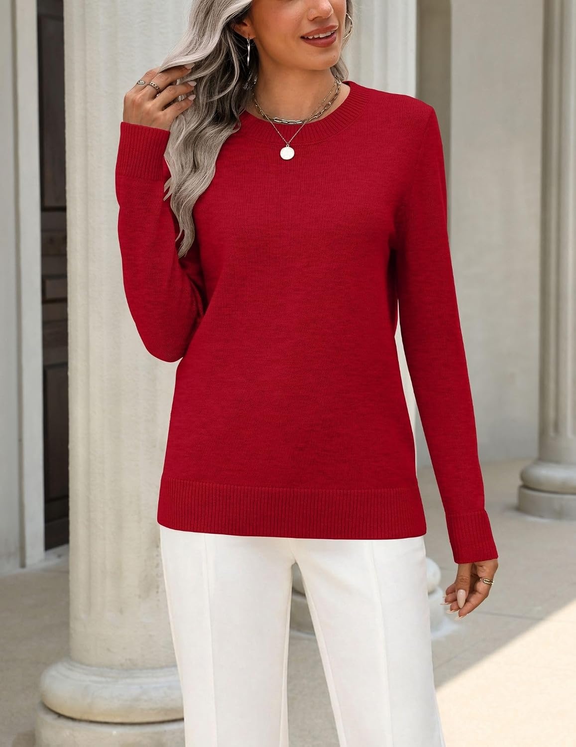 image:imageZeagoo Womens Wool Blend Sweater Crewneck Long Sleeve Tops Fashion ClothingRed