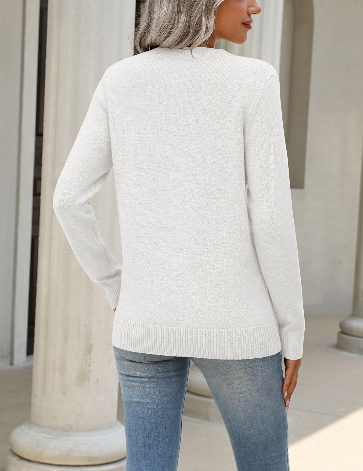 image:imageZeagoo Womens Wool Blend Sweater Crewneck Long Sleeve Tops Fashion ClothingWhite