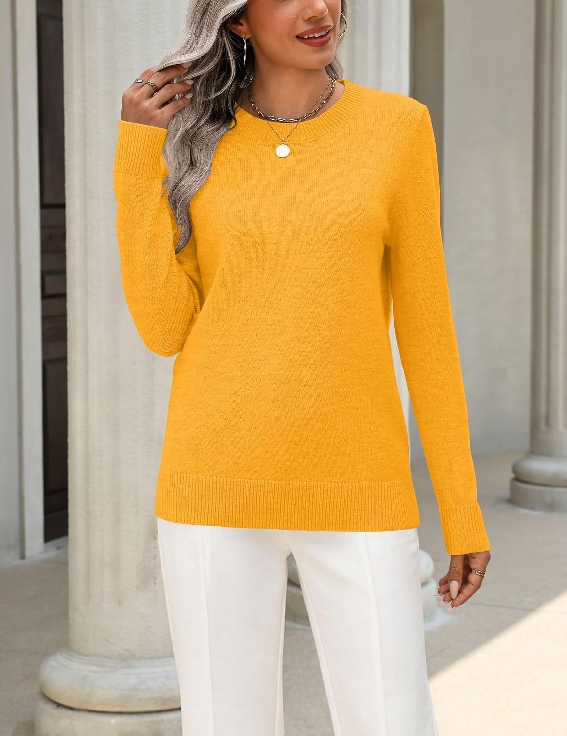 image:imageZeagoo Womens Wool Blend Sweater Crewneck Long Sleeve Tops Fashion ClothingYellow