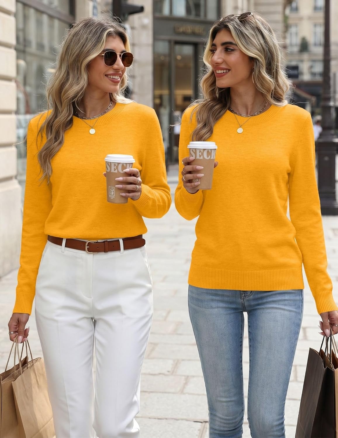 image:imageZeagoo Womens Wool Blend Sweater Crewneck Long Sleeve Tops Fashion ClothingYellow