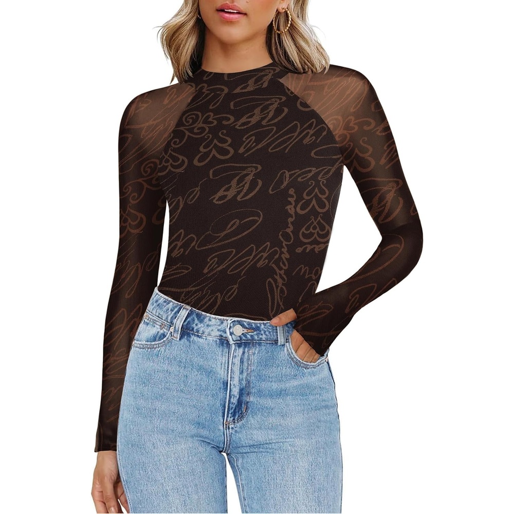 image:imageZeagoo Long Sleeve Shirts for Women Sheer Mesh Top Mock Neck Fitted BlousesCx299