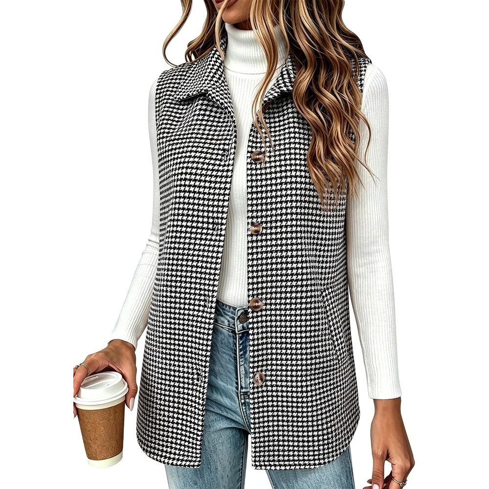 image:imageZeagoo Plaid Vest for Women Flannel Jackets Sleeveless Button Down ShirtsBlack and Whitejh275