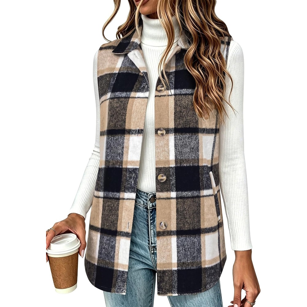 image:imageZeagoo Plaid Vest for Women Flannel Jackets Sleeveless Button Down ShirtsBrowngz794