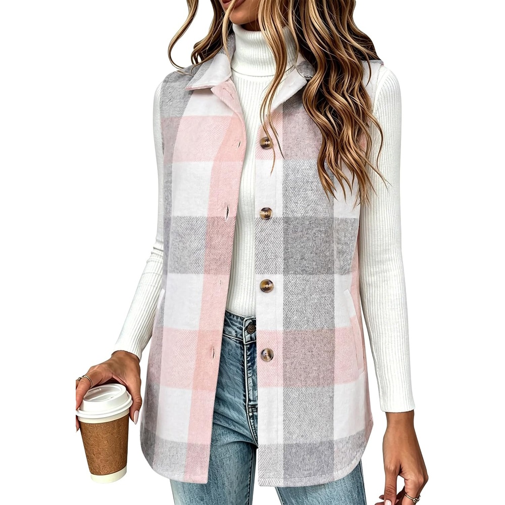 image:imageZeagoo Plaid Vest for Women Flannel Jackets Sleeveless Button Down ShirtsPinkgz799