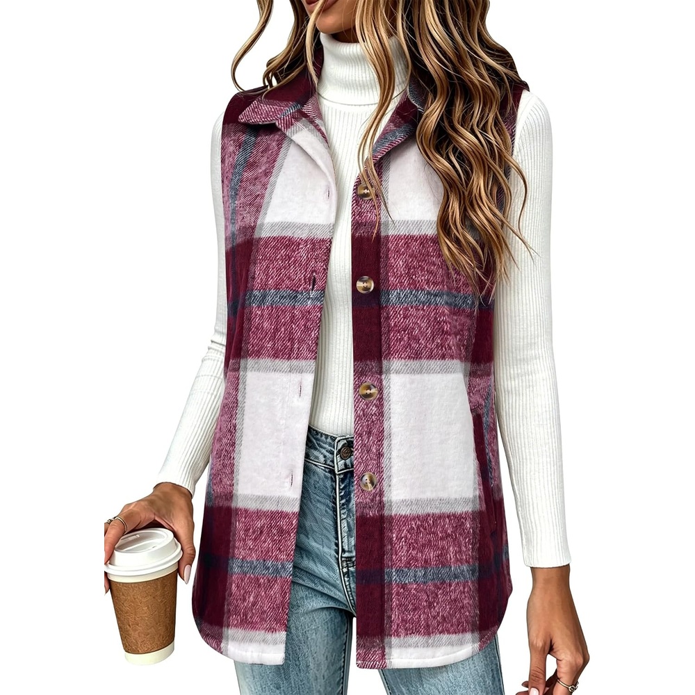 image:imageZeagoo Plaid Vest for Women Flannel Jackets Sleeveless Button Down ShirtsRedgz543