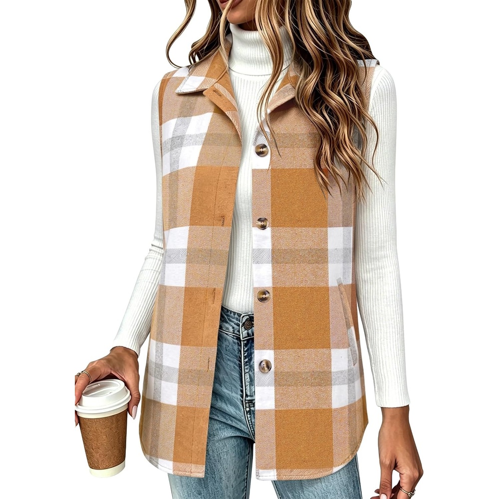 image:imageZeagoo Plaid Vest for Women Flannel Jackets Sleeveless Button Down ShirtsYellowgw578