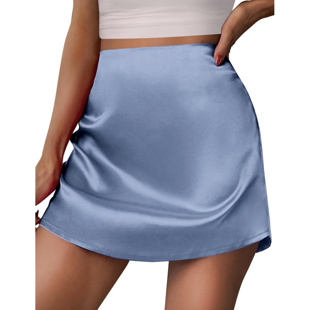 image:imageZeagoo Skirts for Women High Waisted Stain Mini Skirt Aline Zipper SkirtBlue