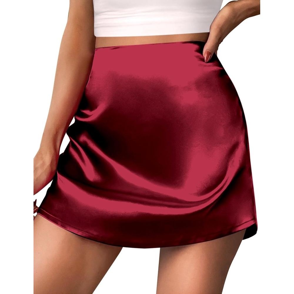 image:imageZeagoo Skirts for Women High Waisted Stain Mini Skirt Aline Zipper SkirtWine Red
