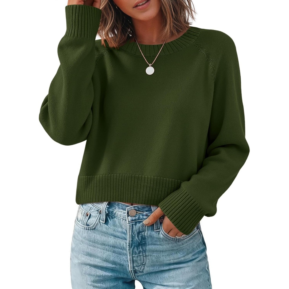 image:imageZeagoo Sweaters for Women Cropped Crewneck Basic 2026 Trendy Fall TopsArmy Green