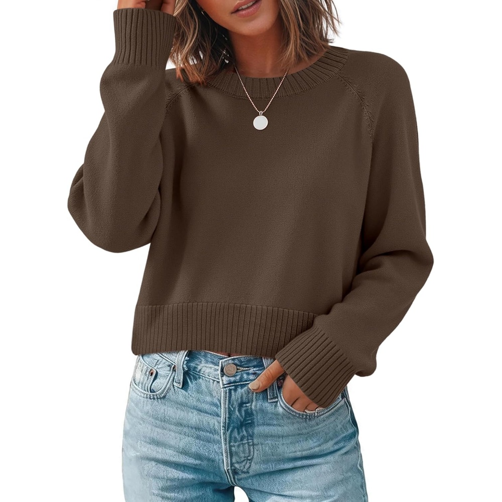 image:imageZeagoo Sweaters for Women Cropped Crewneck Basic 2026 Trendy Fall TopsBrown