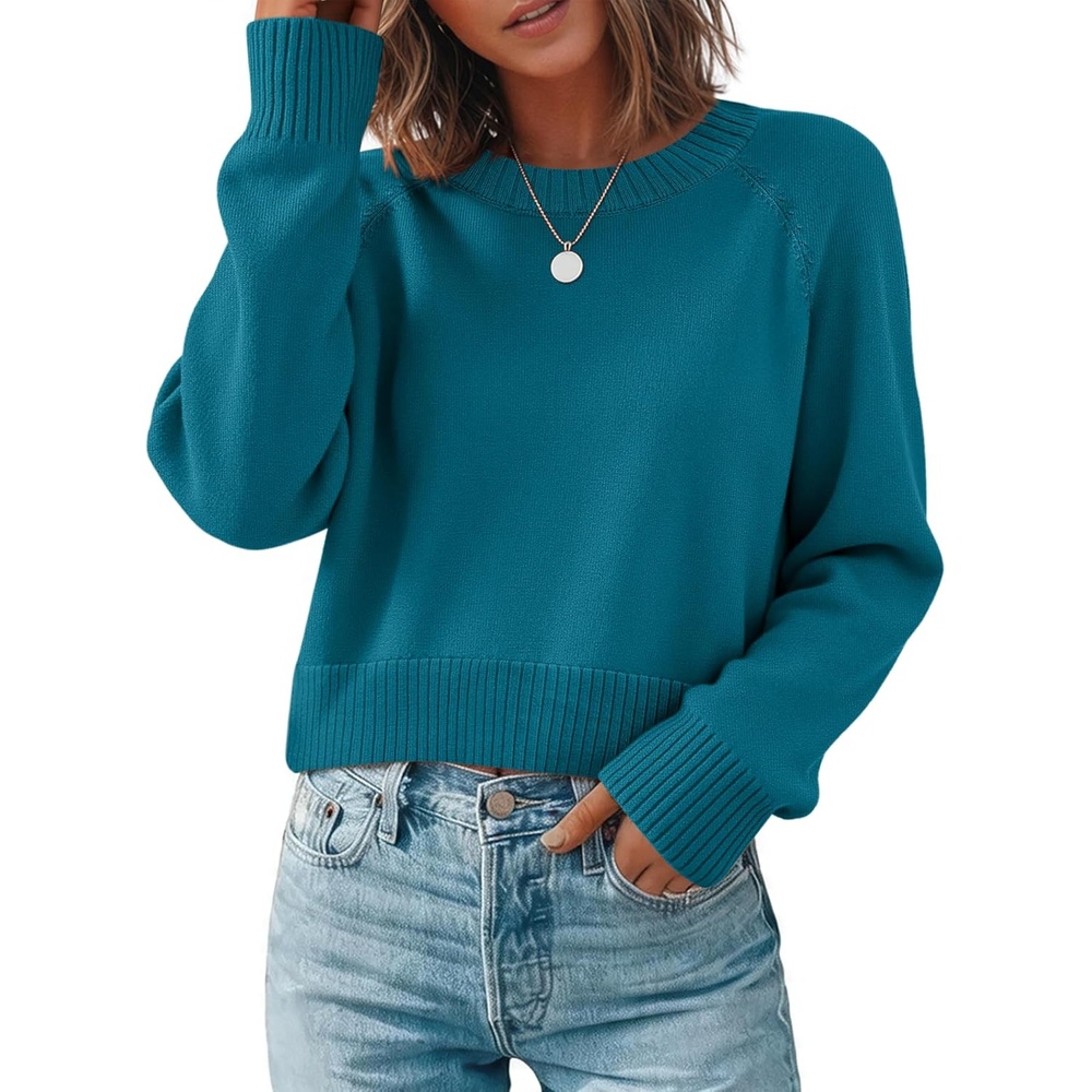 image:imageZeagoo Sweaters for Women Cropped Crewneck Basic 2026 Trendy Fall TopsLake Blue