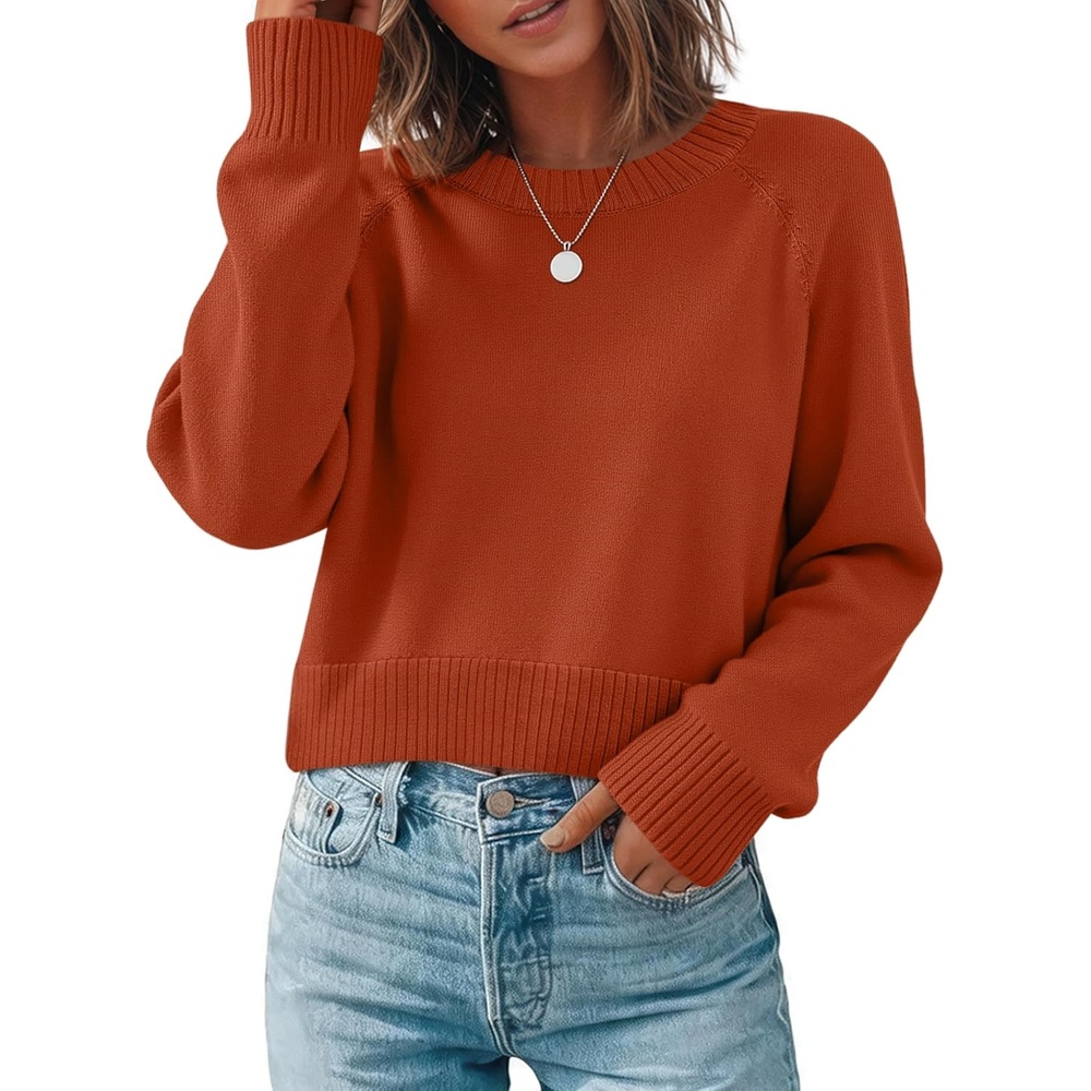 image:imageZeagoo Sweaters for Women Cropped Crewneck Basic 2026 Trendy Fall TopsOrange