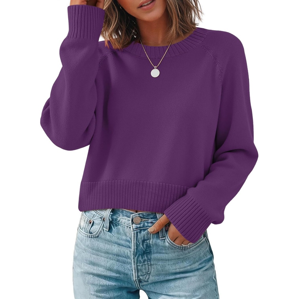 image:imageZeagoo Sweaters for Women Cropped Crewneck Basic 2026 Trendy Fall TopsPurple