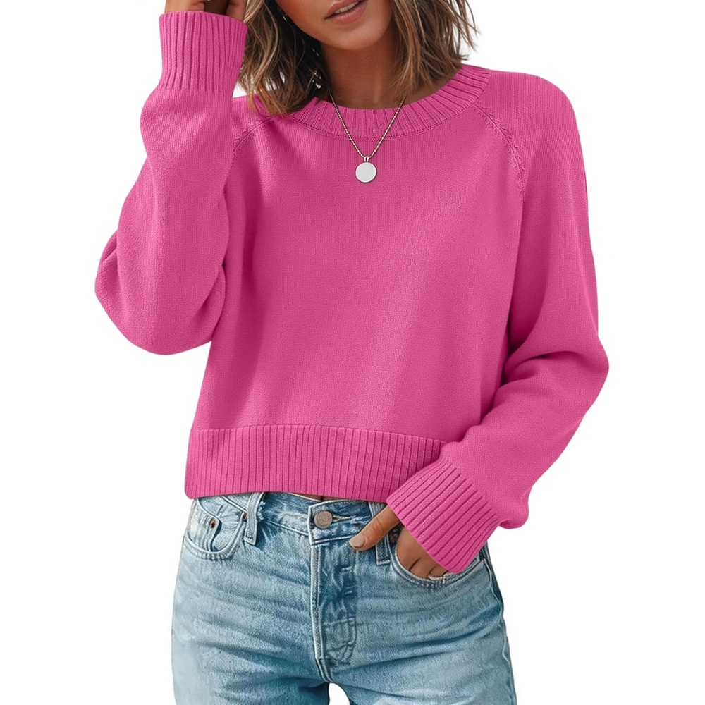 image:imageZeagoo Sweaters for Women Cropped Crewneck Basic 2026 Trendy Fall TopsRose Pink