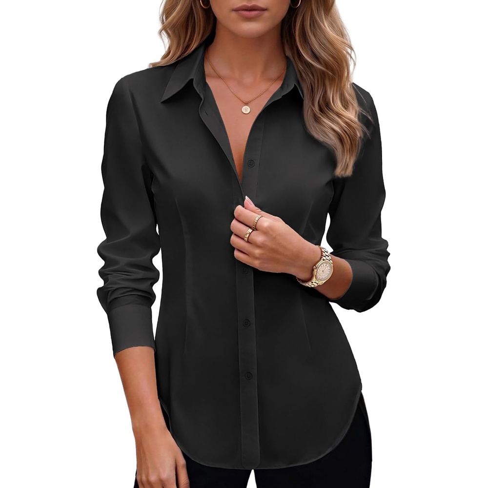 image:imageZeagoo Womens Button Down Shirts Long Sleeve Business Casual Blouses TopsBlack