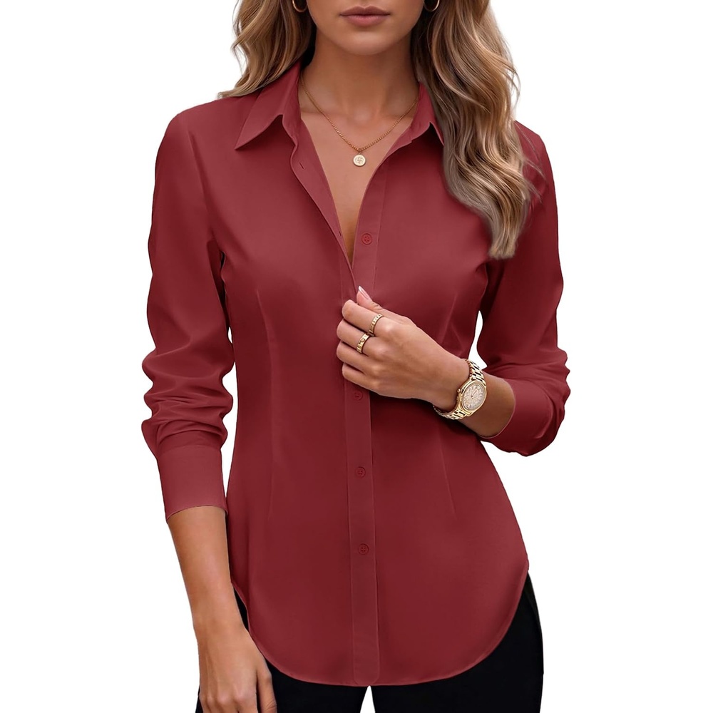 image:imageZeagoo Womens Button Down Shirts Long Sleeve Business Casual Blouses TopsWine Red