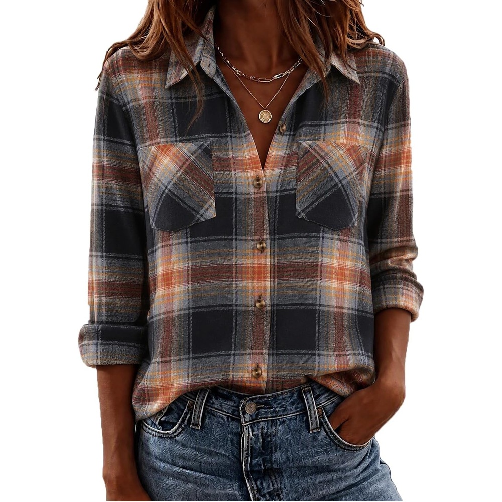 image:imageZeagoo Womens Flannel Plaid Shirts Long Sleeve Button Down Tops Work BlouseAutumn Rust Plaid