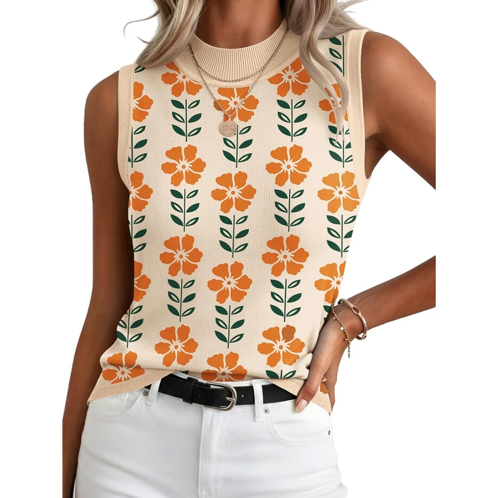 image:imageZeagoo Womens Sleeveless Tops Turtleneck Sweater Business Casual OutfitsA2floral Apricot