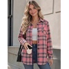 Zeagoo Flannel Shirt Women Plaid Button Down Shackets Long Sleeve Fall Tops(A-pink-gz720)