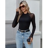 Zeagoo Long Sleeve Shirts for Women Sheer Mesh Top Mock Neck Fitted Blouses(Black)