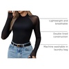 Zeagoo Long Sleeve Shirts for Women Sheer Mesh Top Mock Neck Fitted Blouses(Black)