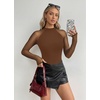 Zeagoo Long Sleeve Shirts for Women Sheer Mesh Top Mock Neck Fitted Blouses(Brown)