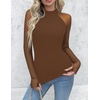 Zeagoo Long Sleeve Shirts for Women Sheer Mesh Top Mock Neck Fitted Blouses(Brown)