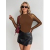 Zeagoo Long Sleeve Shirts for Women Sheer Mesh Top Mock Neck Fitted Blouses(Brown)