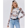Zeagoo Long Sleeve Shirts for Women Sheer Mesh Top Mock Neck Fitted Blouses(Dw137)