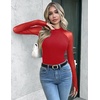 Zeagoo Long Sleeve Shirts for Women Sheer Mesh Top Mock Neck Fitted Blouses(Pure Red)