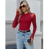 Zeagoo Long Sleeve Shirts for Women Sheer Mesh Top Mock Neck Fitted Blouses(Red)