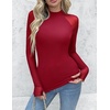 Zeagoo Long Sleeve Shirts for Women Sheer Mesh Top Mock Neck Fitted Blouses(Red)