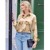 Zeagoo Satin Blouses for Women Silk Button Down Shirts Long Sleeve Tops(Champagne Floral)